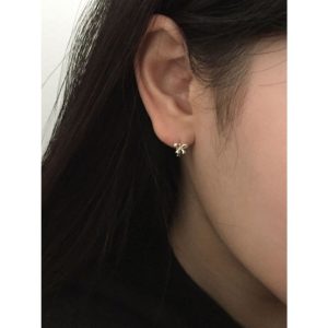 em925純銀┃耳扣式耳環┃mini蝴蝶結圈扣