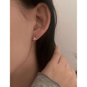 em925純銀┃耳扣式耳環┃雙面星星耳圈扣