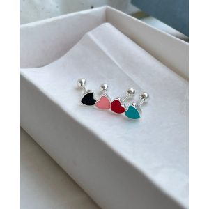 em925純銀┃耳環┃滴膠小愛心轉珠 耳環