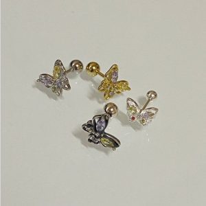 em925純銀┃耳環┃彩鑽小蝴蝶轉珠 耳環